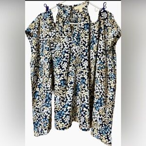 Michael Kors Cold Shoulder Blouse Women’s Large Blue Floral Silver Chain Flowy